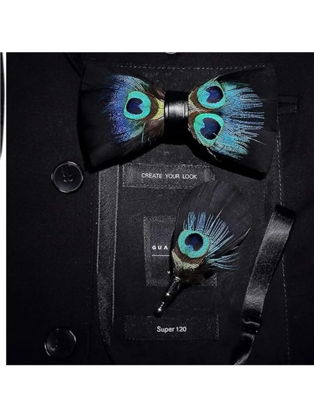 Men's Natural Feather Pre-Tied Bow tie & Lapel Pin
